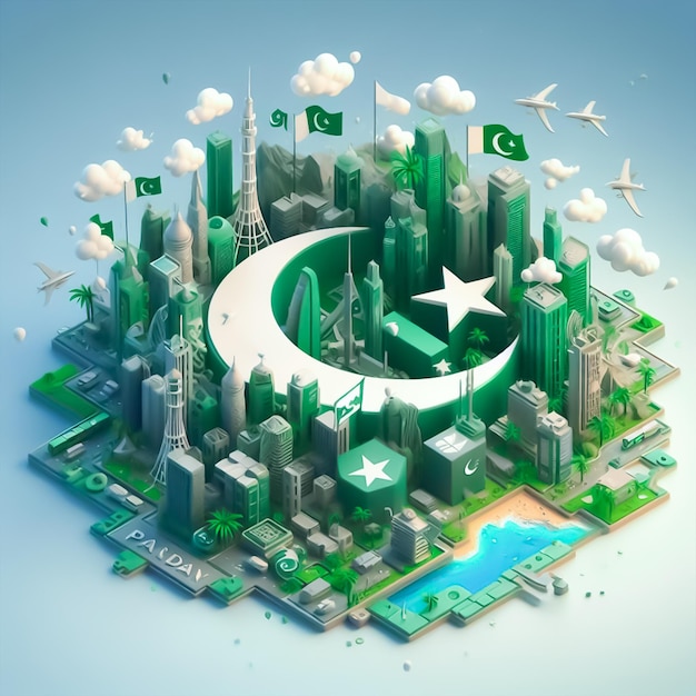 Vector 3d render pakistán diseño de la ciudad moderna