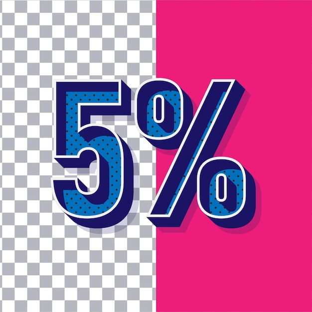 3D Retro juguetón punto azul del 5 por ciento icono en fondo rosa ajustable