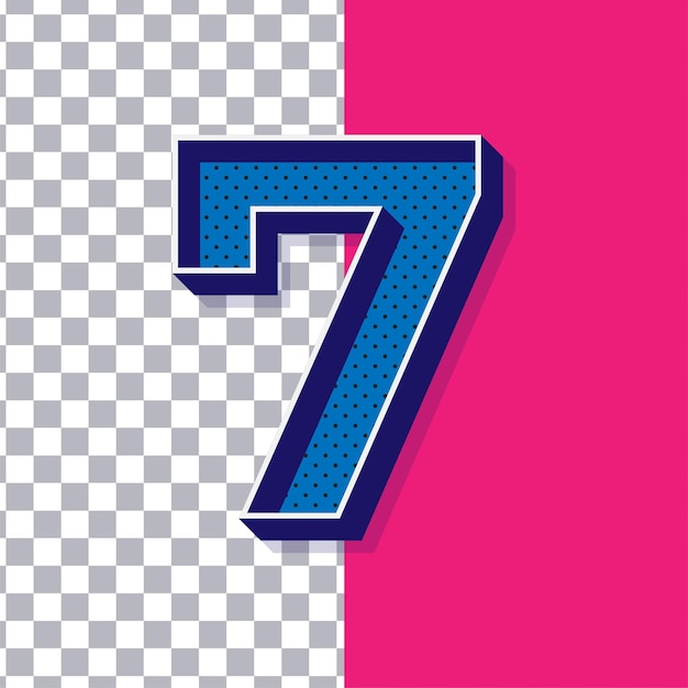 3D Retro juguetón punto azul número 7 icono en fondo rosa ajustable