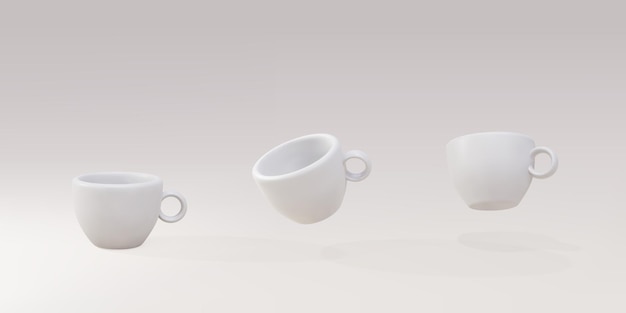 3d set tazas blancas sobre un fondo gris