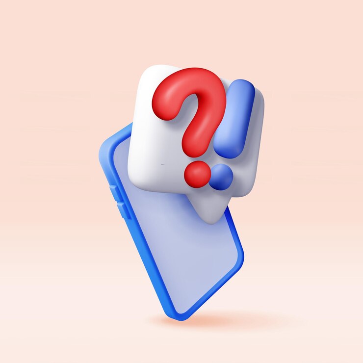 Vector 3d signos de pregunta y exclamación en el teléfono