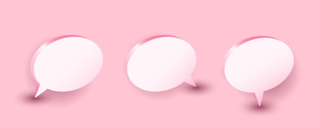 Vector 3d speech bubble icono de chat realista conjunto globo de comunicación rosa elementos redondos con sombras charlando y hablando y discutiendo mensaje vacío con espacio de copia vector conjunto aislado