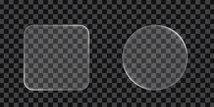 Vector 3d square and round buttons in the liquid glass style modern web user interface element for ui ux design transparent frames and buttons vector illustration