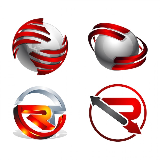 Vector 3d swoosh letter r 3d circle elemento de diseño de logotipo redondo