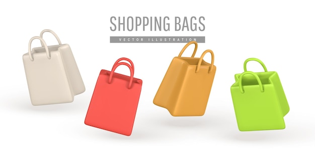 Vector 3d, vacío, bolsa de compras, bolso, en, caricatura, estilo, descuento, promoción, venta, compras, concepto, vector