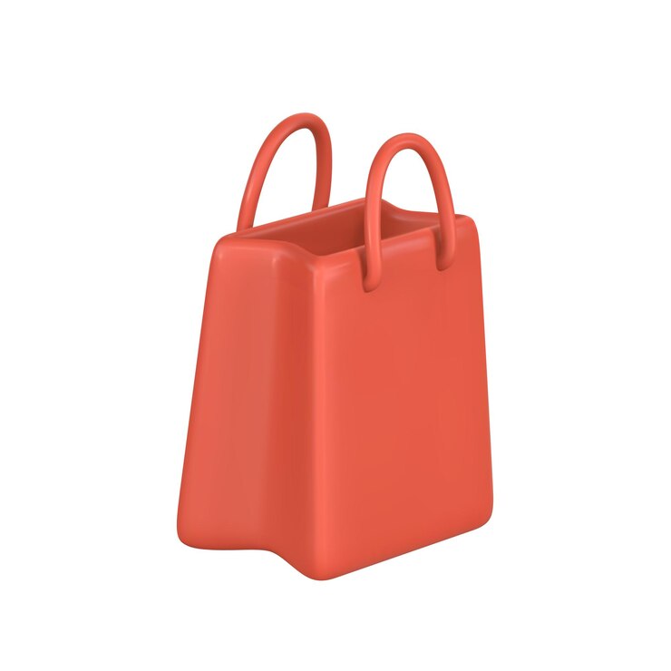 Vector 3d, vacío, bolsa de compras, bolso, en, caricatura, estilo, descuento, promoción, venta, compras, concepto, vector