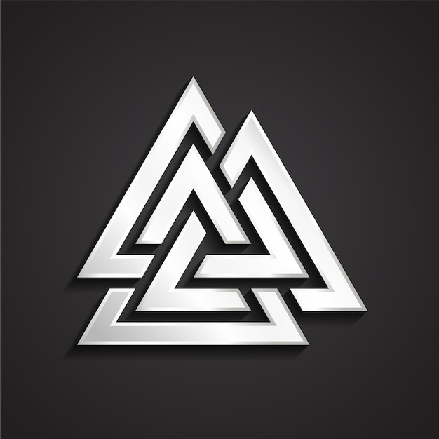 3d valknut plateado símbolo vikingo logotipo de metal
