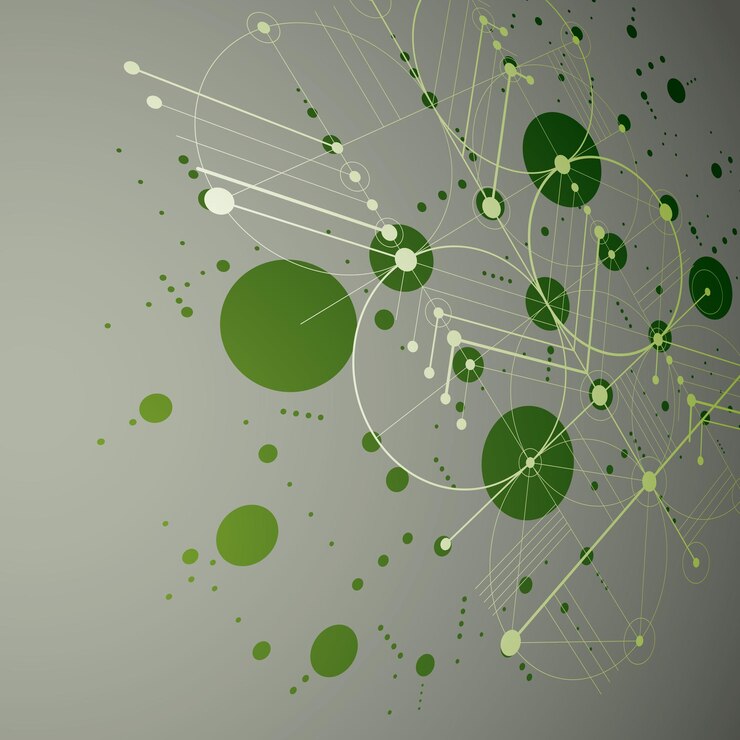 Vector 3d vector bauhaus fondo verde abstracto hecho con cuadrícula y superposición de elementos geométricos simples, círculos y líneas. obra de arte de estilo retro, plantilla gráfica para afiches publicitarios.
