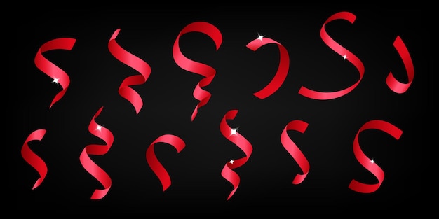 3d vector realista render colorido rojo brillante torcido cinta vacaciones serpentina decoración diseño