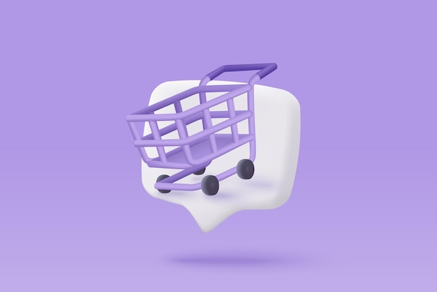 3d vector renderizar bolsa de compras en línea para agregar productos a la tarjeta en el sitio web Ícono de dibujos animados aislado en el fondo con el mercado comercial 3d vector de icono y comprar cesta de compra tienda minorista en comercio electrónico