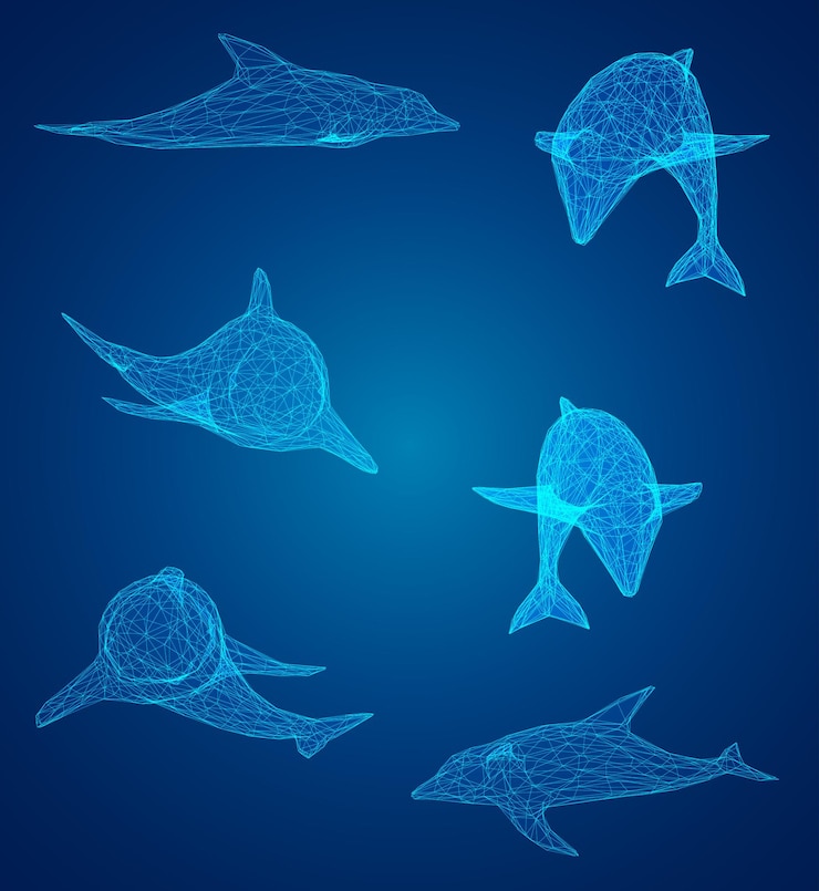 Vector 3d vector set océano protección delfín