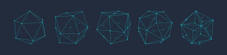Vector 3d vector shapes set abstract polyhedron forms in geometry style geometric elements with lines and dots wireframe cube crystals polygon structures mesh graphic for tech math science concepts
