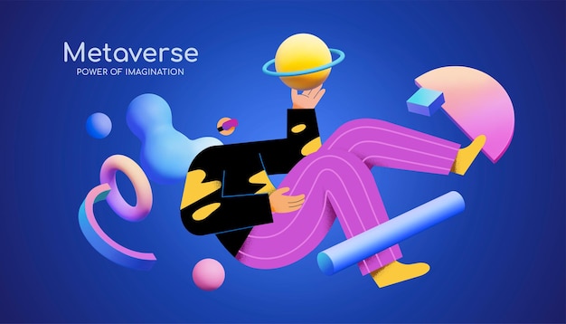 Vector 3d vr o ilustración de metaverso