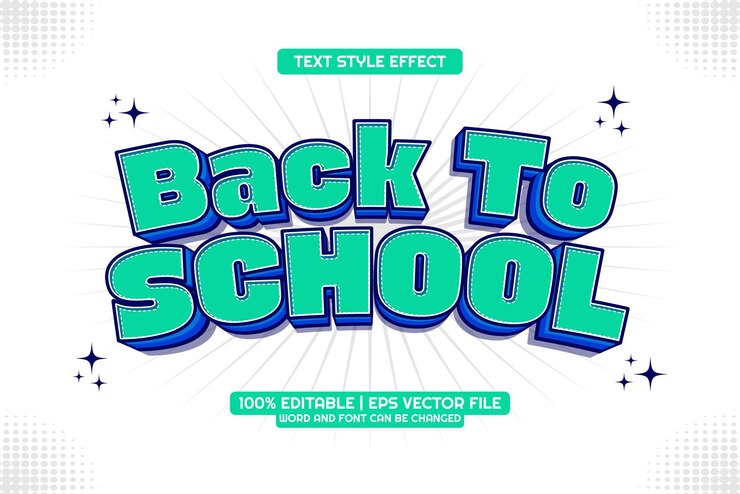 Vector 3d de vuelta a la escuela estilo de dibujos animados con efectos de texto editables