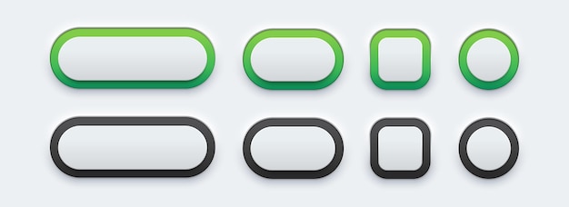 3D white plastic rectangle button with neon light isolated on background Elegant neumorphic buttons Element for website mobile app and navigation Neumorphism design style Vector illustration