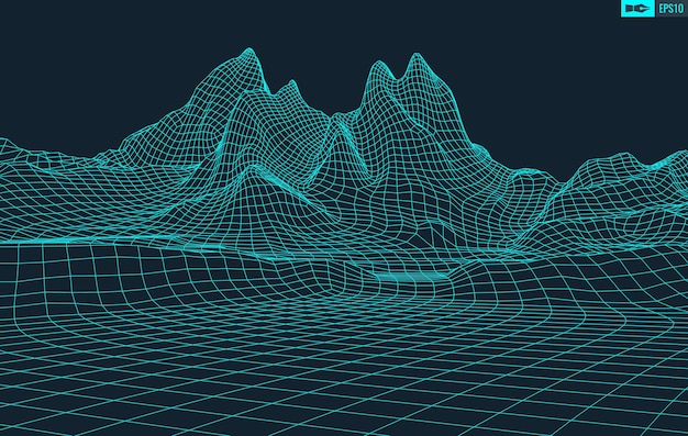 3D Wireframe Terreno Gran Angular EPS10 Vector