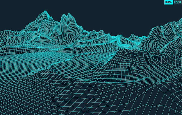 3D Wireframe Terreno Gran Angular EPS10 Vector