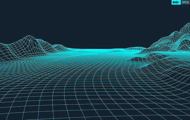 3D Wireframe Terreno Gran Angular EPS10 Vector