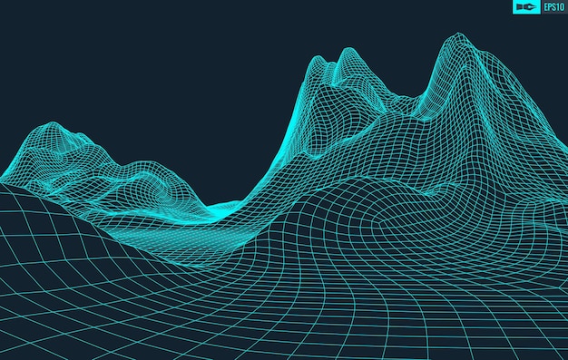 3D Wireframe Terreno Gran Angular EPS10 Vector