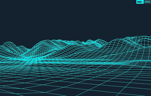 3D Wireframe Terreno Gran Angular EPS10 Vector