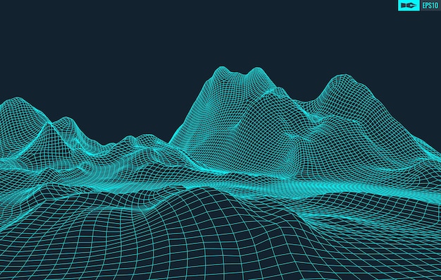 3D Wireframe Terreno Gran Angular EPS10 Vector