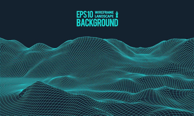 3D Wireframe Terreno Gran Angular EPS10 Vector