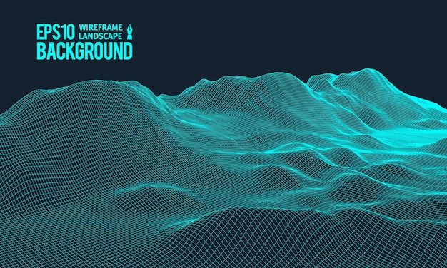 3D Wireframe Terreno Gran Angular EPS10 Vector