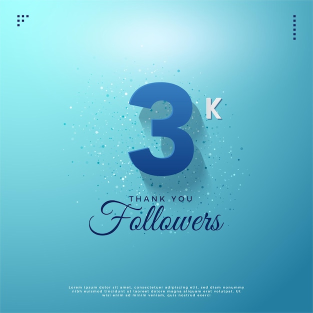 3k seguidores con diseño de ilustraciones de números flotantes realistas vector premium