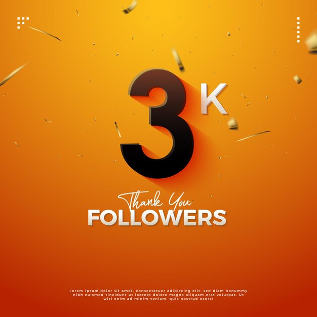 3k seguidores con número transparente diseño de ilustración vectorial premium