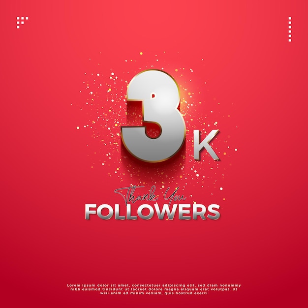 3k seguidores con simples y elegantes números de celebración diseño vector premium