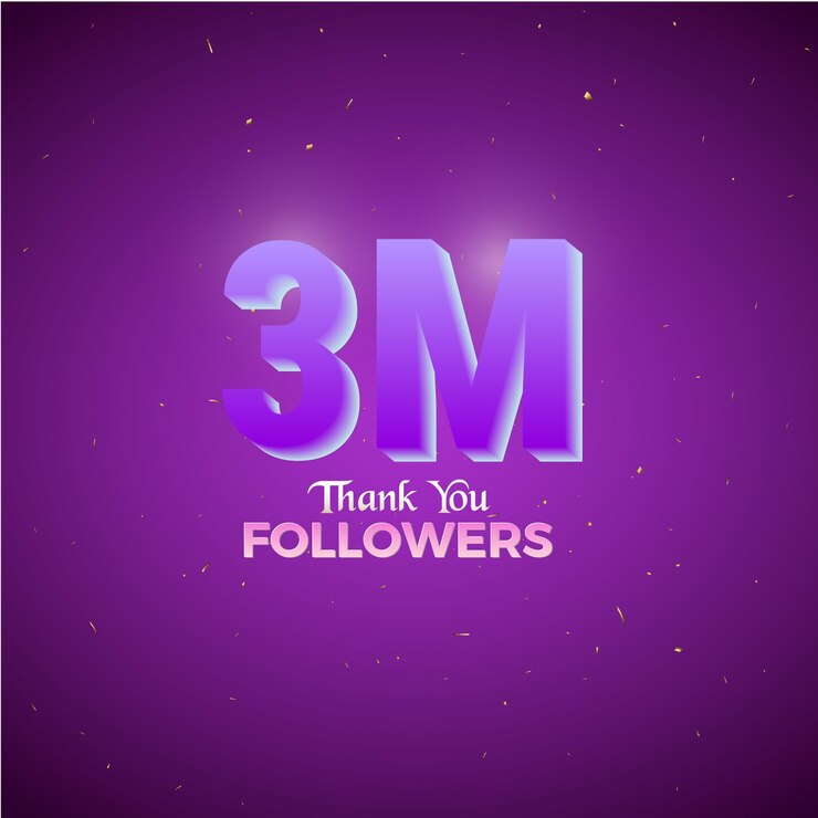Vector 3m celebración de seguidores 3m pancarta festiva social en línea 3m número púrpura en fondo púrpura