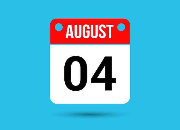 4 de agosto Fecha del calendario Icono plano Día 4 Ilustración vectorial