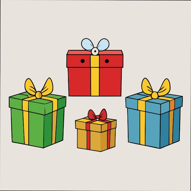 4 Cajas con regalos de Navidad y arcos Ilustración vectorial Pack de regalos de vacaciones Conjunto de iconos de Navidad