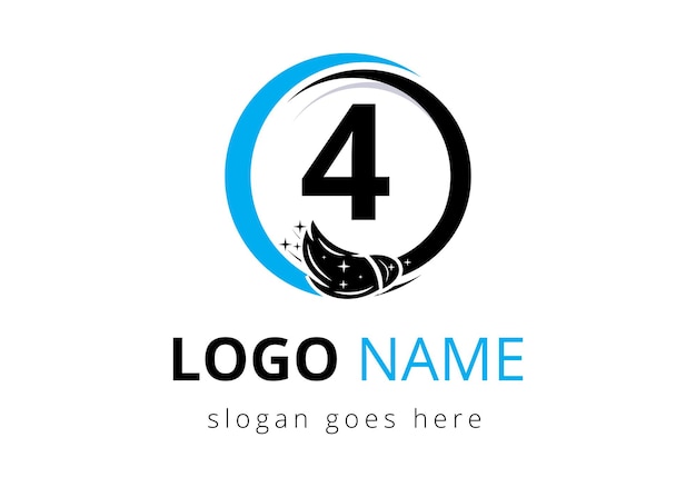 4 Carta El diseño del logotipo del servicio de limpieza Con el símbolo del pincel limpio El signo del logotipo de la empresa de limpieza