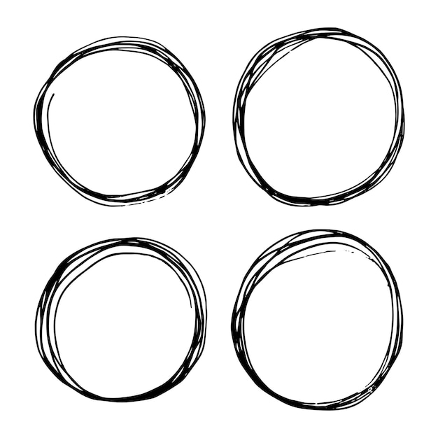 4 círculos garabateados dibujados a mano aislados en un fondo blanco Ilustración vectorial de garabatos