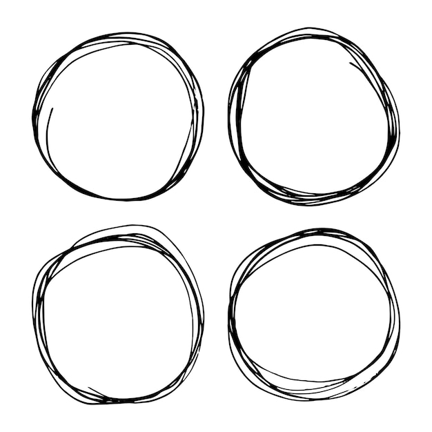 4 círculos garabateados dibujados a mano aislados en un fondo blanco Ilustración vectorial de garabatos