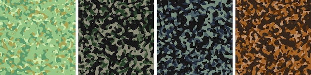 4 Conjunto de fondo de camuflaje Diseño de patrón Ilustración vectorial Telón de fondo del ejército