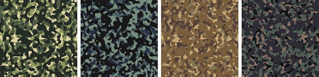 4 Conjunto de fondo de camuflaje Diseño de patrón Ilustración vectorial Telón de fondo del ejército