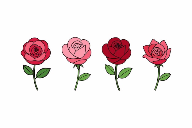 4 conjuntos vectoriales de rosas diferentes para diseños florales y proyectos temáticos de la naturaleza