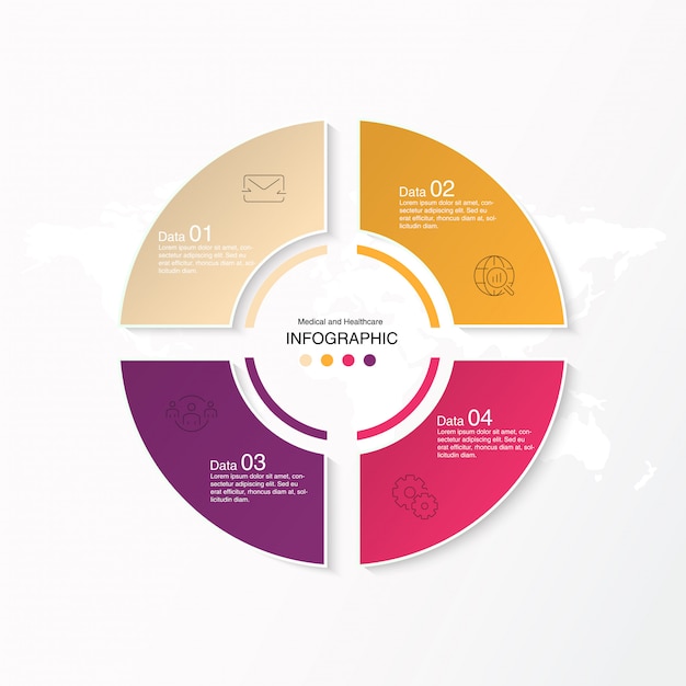 4 datos, infografías básicas e iconos para el concepto de negocio.