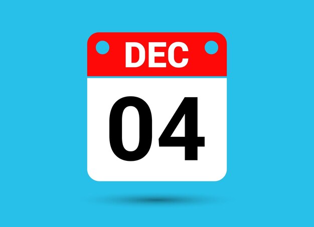 4 de diciembre Fecha calendario Icono plano Día 4 Ilustración vectorial