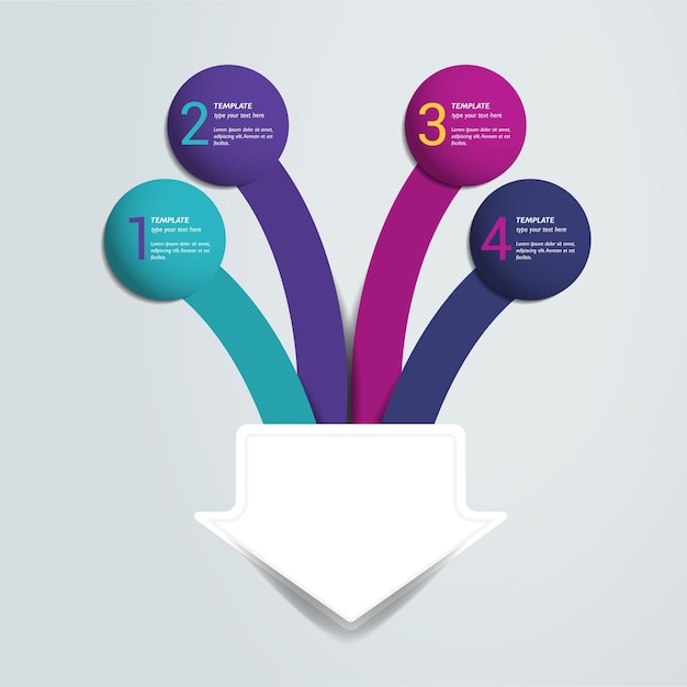 4 flechas que se fusionan en un esquema de gráfico infográfico de un punto