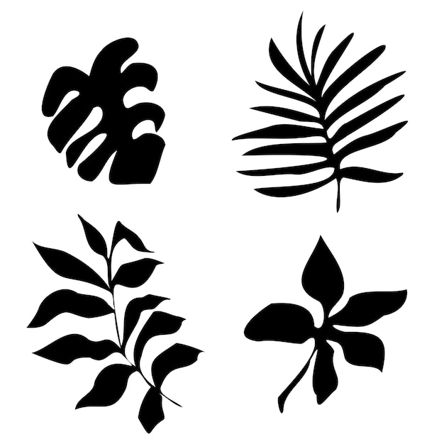 Vector 4 hojas tropicales negras formas de hojas vectoriales elementos expticos