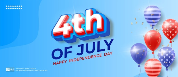 4 de julio banner del día de la independencia con fondo de globos
