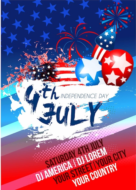 4 de julio Día de la Independencia 4 de julio Tarjeta de felicitación de ilustración vectorial con trazo de pincel backgr