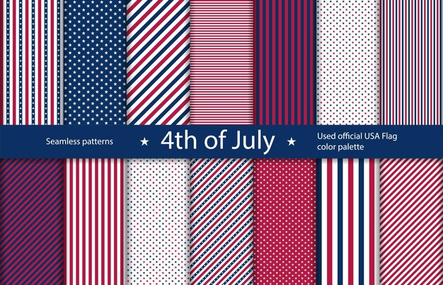 4 de julio Día de la Independencia de Estados Unidos Bandera de Estados Unidos patrón geométrico sin costuras Estrellas blancas en un fondo azul patriótico rojo con rayas Símbolos estadounidenses