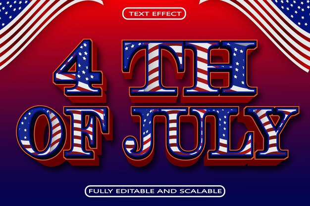 4 de julio Efecto de texto editable 3 dimensiones en relieve Estilo moderno
