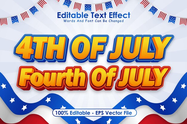 4 de julio Efecto de texto editable del 4 de julio Estilo moderno en relieve de 3 dimensiones