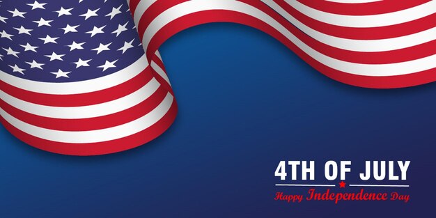 4 de julio feliz día de la independencia de américa fondo con texto y agitando bandera estadounidense