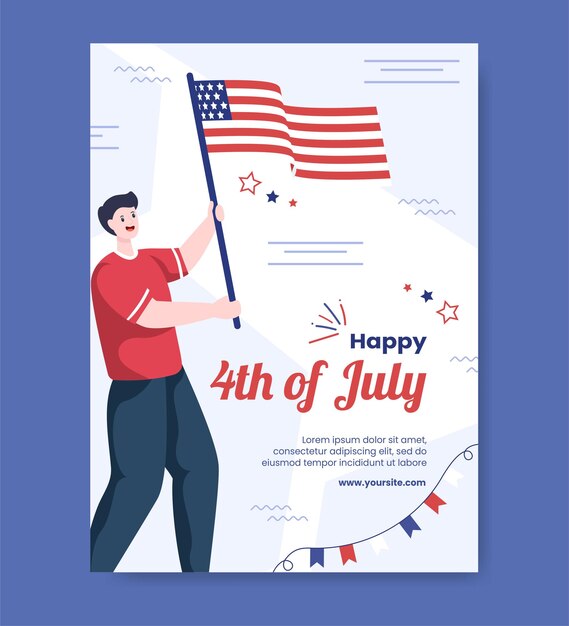 4 de julio Feliz Día de la Independencia EE. UU. Cartel vertical Plantilla de redes sociales Ilustración vectorial